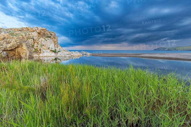 Landscape Greece, thunderstorm, thunderstorm atmosphere, reed, biotope, bird biotope, island Lesbos, Greece