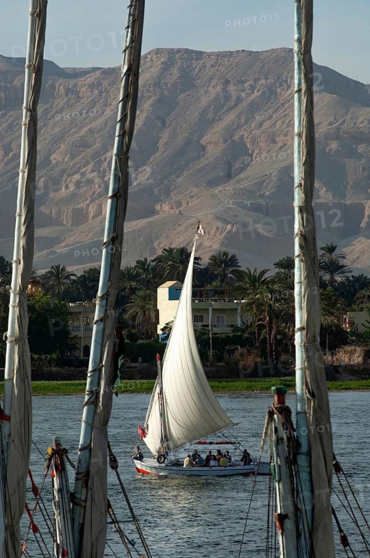 Luxor, Egypt. February 11th 2009 A Felucca sail boat on the River Nile at Luxor, Egypt