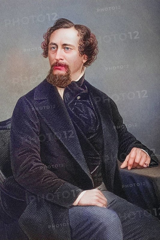 Charles John Huffam Dickens, 1812-1870, English novelist. Painted by DJ Pound after a photograph by Mayall, Historic, digitally restored reproduction from a 19th century original, Record date not stated