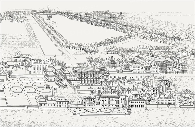 Old Whitehall palace, Westminster, London, England, ca 1700