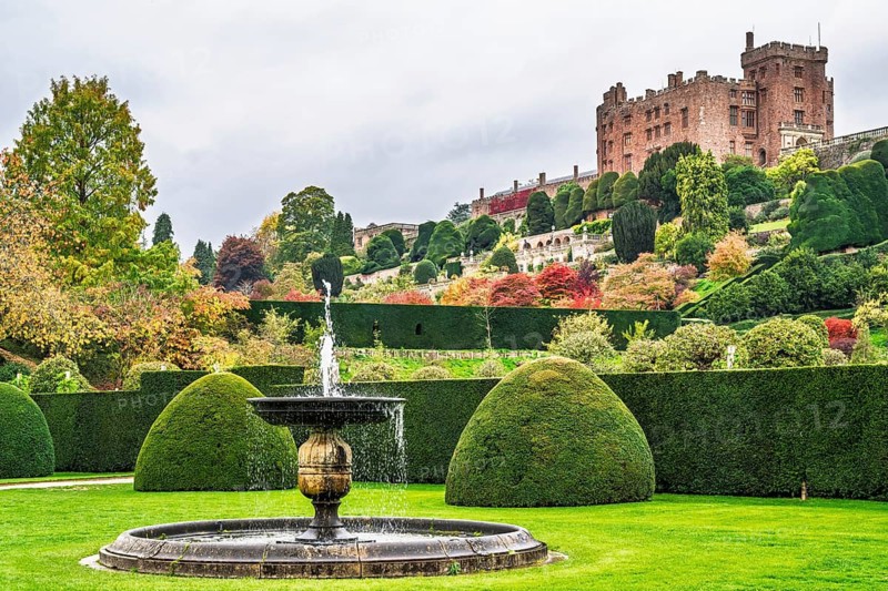 Autumn colors over Powis Castle and Garden, Welshpool, Powys, Wales, UK