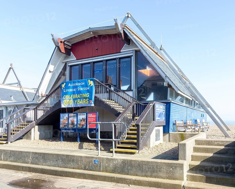 RNLI Lifeboat Station building on beach at Aldeburgh, Suffolk, England, UK - celebrating 200 years, 2026