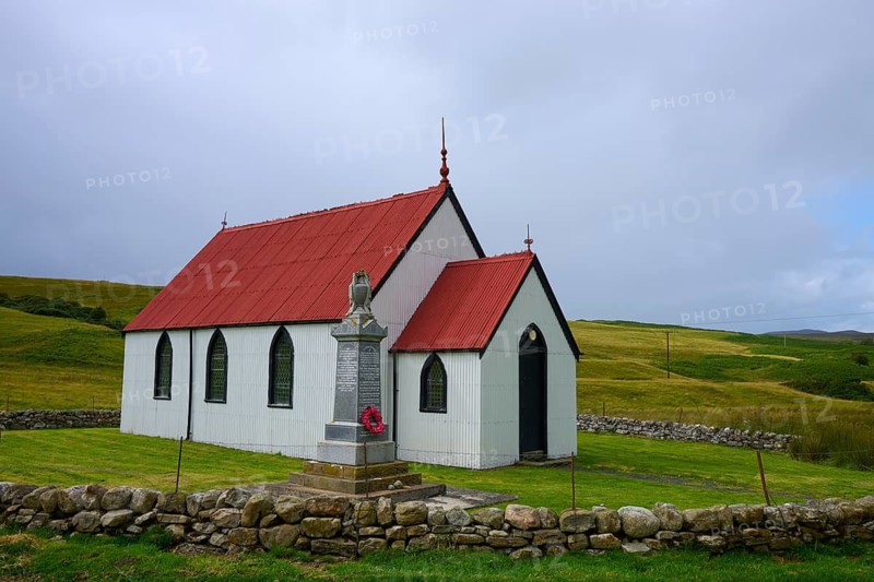 A small church with red roof in a rural, peaceful setting, Syre, Kinbrace, Scotland, United Kingdom, United Kingdom