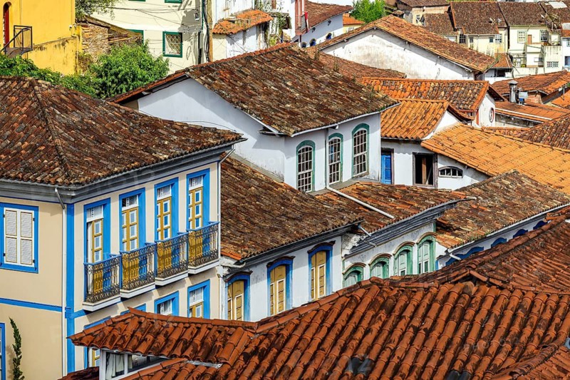 Historic houses with colonial architecture in the city of Ouro Preto, Minas Gerais, Ouro Preto, Minas Gerais, Brazil