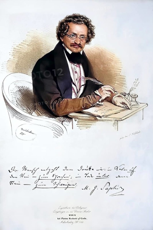 Moritz Gottlieb Saphir (born 8 February 1795 in Lauschbrünn near Stuhlweißenburg, died 5 September 1858 in Baden near Vienna, real name Moses Saphir) was an Austrian writer, journalist and satirist, Historical, digitally restored reproduction from a 19th century original, Record date not stated
