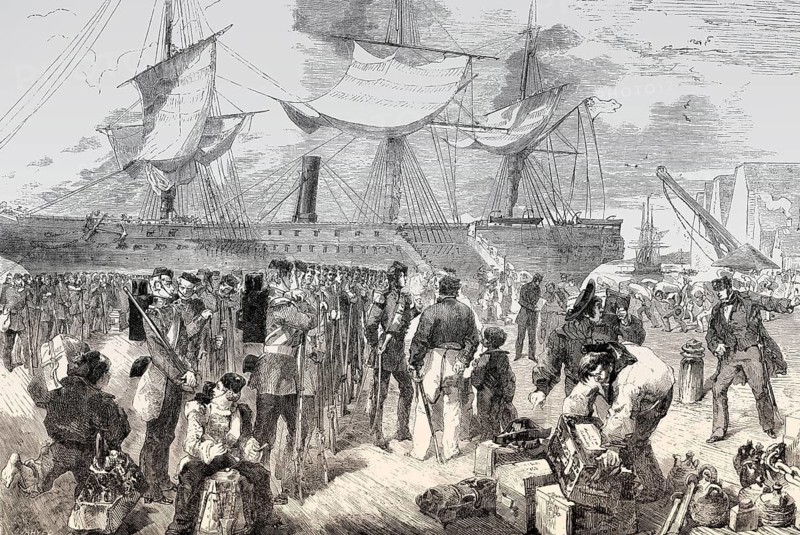 Embarkation of the soldiers in Portsmouth, Hampshire, England, Indian Rebellion of 1857