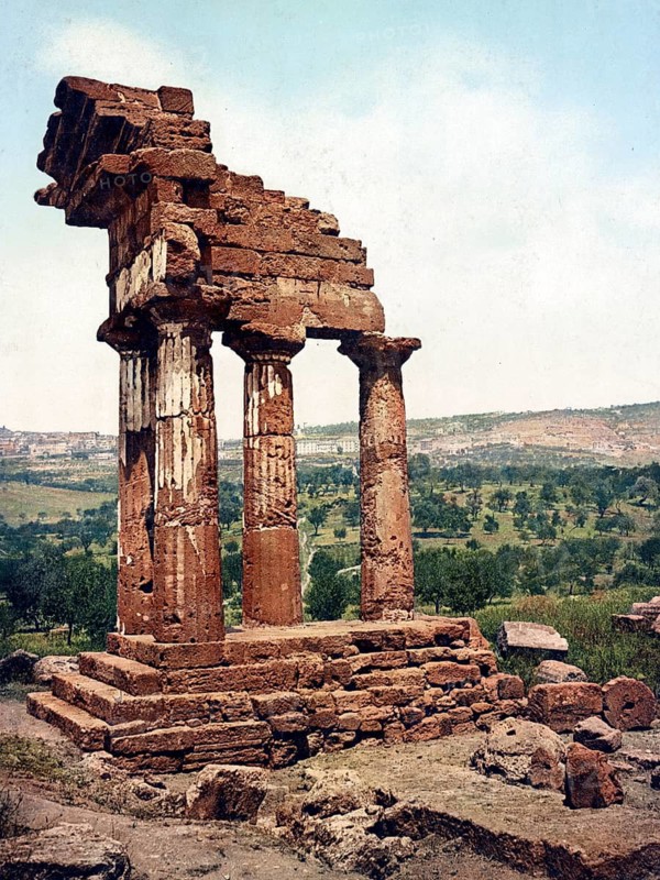 The Dioscuri Temple of Castor and Pollux in Agrigento, formerly Girgenti, Sicily, Italy, 1890, Historical, digitally restored reproduction from a 19th century original, Record date not stated