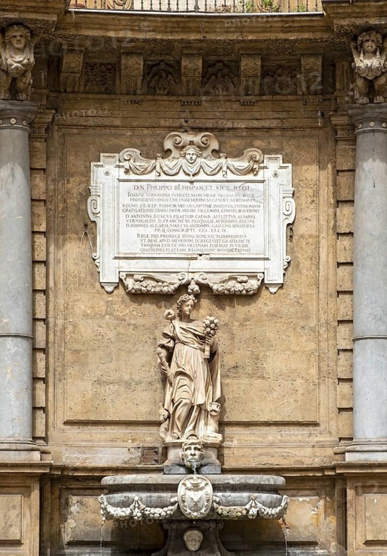 Fountain representing summer season at Quattro Canti, Palermo, Sicily, Italy