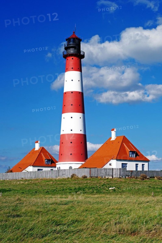 The lighthouse of Westerhever near St. Peter Ording, Westerheversand, Schleswig-Holstein, Federal Republic of Germany, Westerhever, Schleswig-Holstein, Federal Republic of Germany