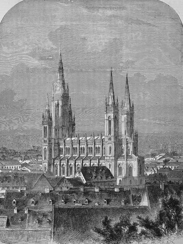 The neo-Gothic Market Church in Wiesbaden after its completion in 1863, Germany, Historical, digitally restored reproduction of a 19th century original
