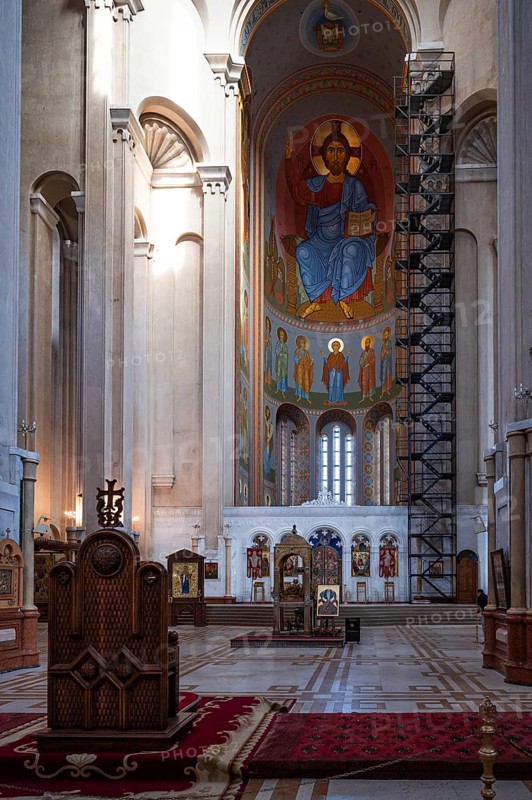 TBILISI, GEORGIA - AUGUST 19, 2023: Interior of Holy Trinity Cathedral