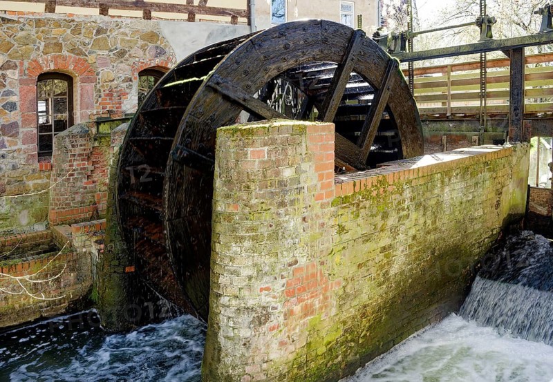 Mühlrad, Dölitzer Wassermühle, Mühle, monument protection, Dölitz, Leipzig, Saxony, Germany