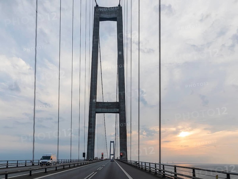 Highway across the Storebelt Bridge, on the East Bridge pylons, Denmark