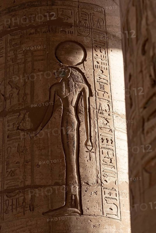 Hieroglyphic relief details from the Ramesseum, memorial temple or mortuary temple of Egyptian Pharaoh Ramesses II, part of the Theban Necropolis on the West Bank of the Nile, Luxor, Upper Egypt
