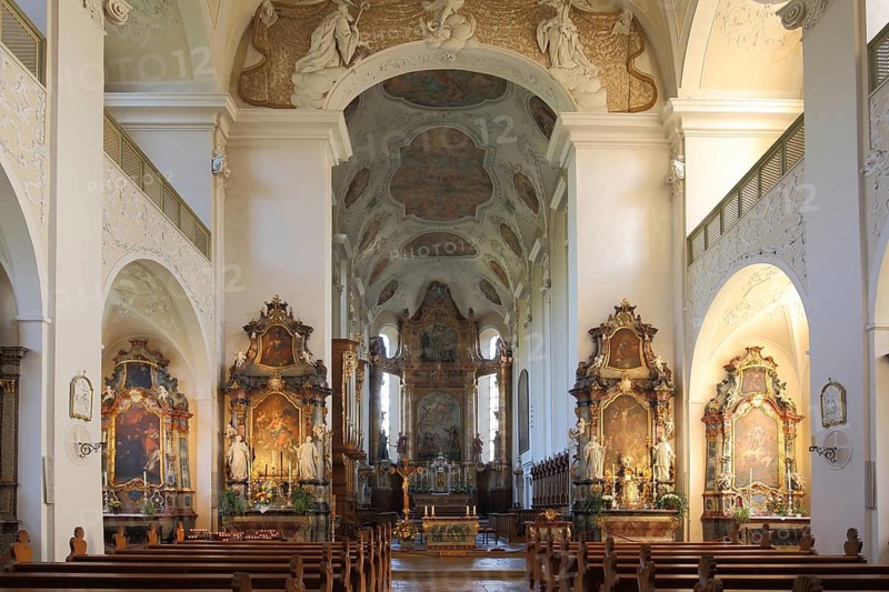 Magnificent baroque monastery church of St. Trudpert, paintings, decorations, frescoes, wall paintings, handicrafts, interior view, Münstertal, Southern Black Forest, Black Forest, Baden-Württemberg, Germany