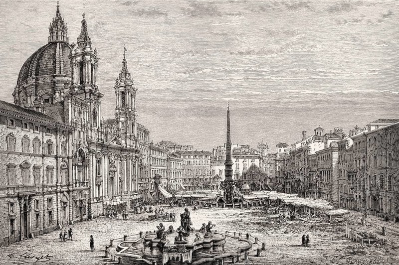 Sant'Agnese in Agone, Piazza Navona, Rome, Italy, 19th Century