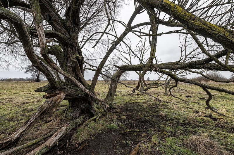 Old silver willow (Salix alba), Lower Saxony, Germany