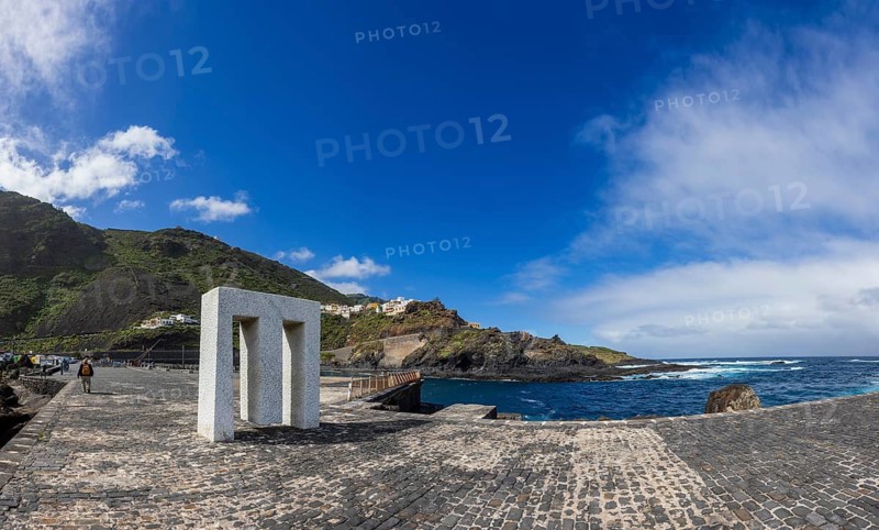 Tensei Tenmoku sculpture in the port of Garachico, Tenerife, Canary Islands, Atlantic Ocean, Spain