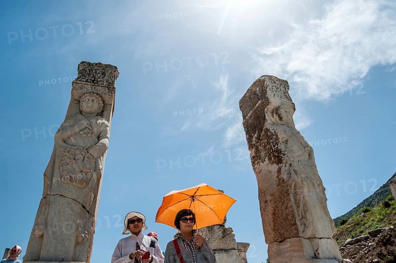 Ephesus, Izmir, Turkey. April 30th 2017 Tourists visiting the ancient ruins of Ephesus in Turkey