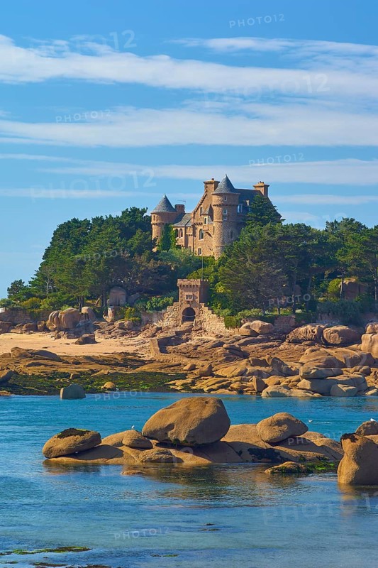 Costaeres Castle on the island of Costaeres, Tregastel, Ploumanach, Cote De Granit Rose, Cotes-d Armor department, Bretange, France