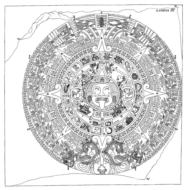 Facsimile of the ancient Aztec calendar stone found in Mexico City, 1790