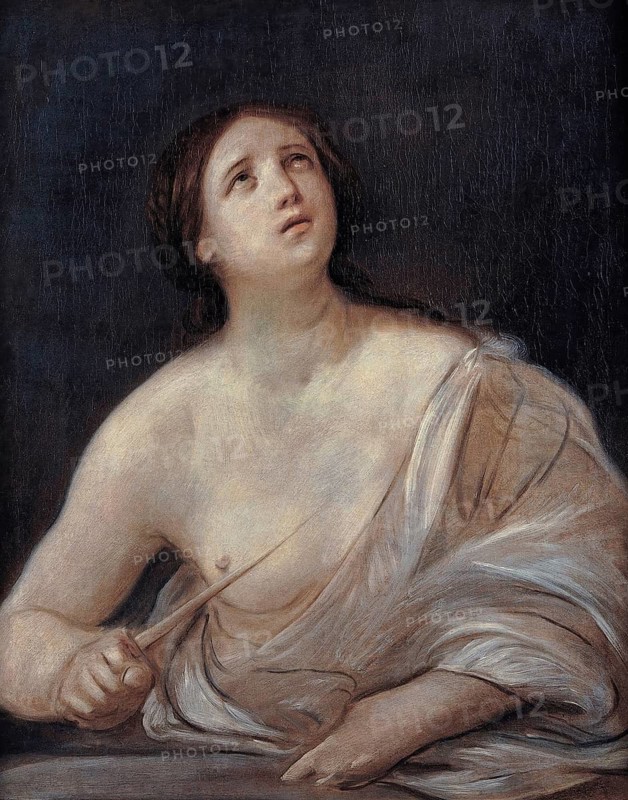 Painting, Reproduction of the painting, Work of art, Historical, Guido Reni, called il Guido or il divino Guido (born 4 November 1575 in Bologna, died 18 August 1642) Italian painter, fresco artist and etcher of the Bolognese school, main representative of a baroque classicism in painting, here the work:, Lucretia (1640, 1642), Young woman with enraptured expression, holding her gaze to the sky