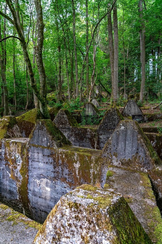 Remains of the Westwall across the Grölisbach, near Roetgen, 100 metre long anti-tank barrier through a small valley, built in 1939, Eifel, North Rhine-Westphalia, Germany