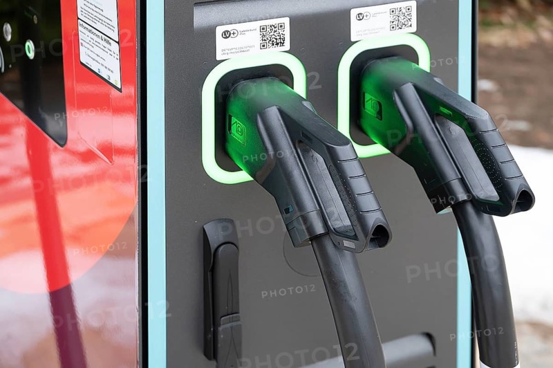 Plug on an e-car charging station, detail, Bavaria, Germany