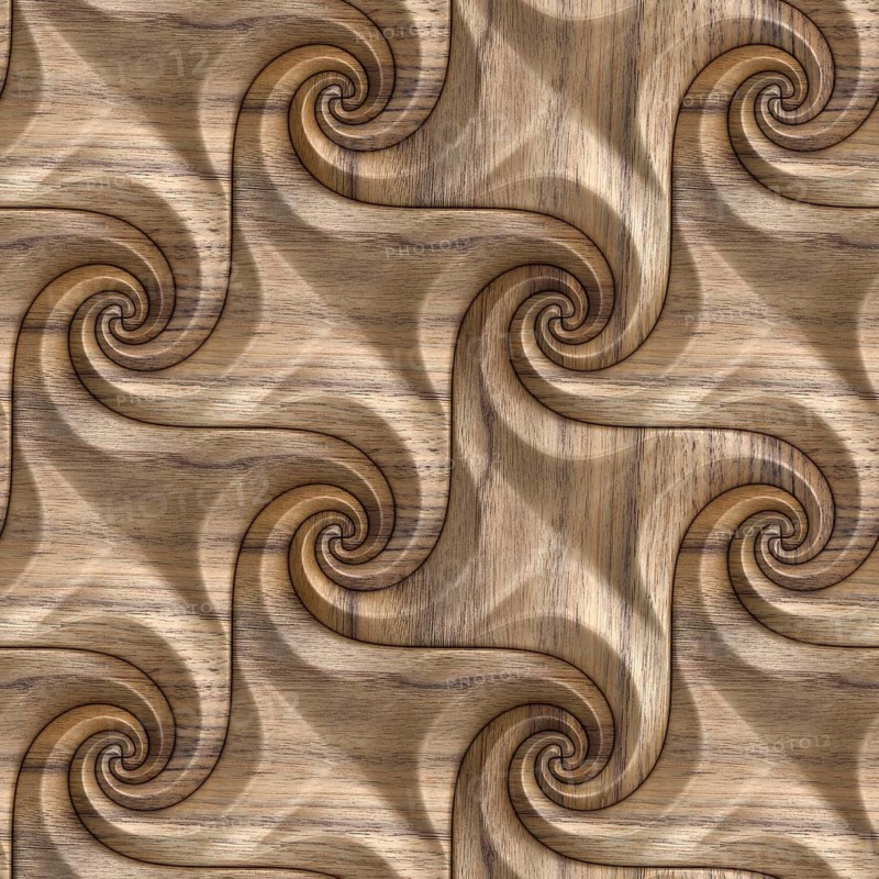 A 3D illustration of seamless wooden wave patterns creates a unique, swirling design ideal for modern wallpapers or sophisticated graphics projects