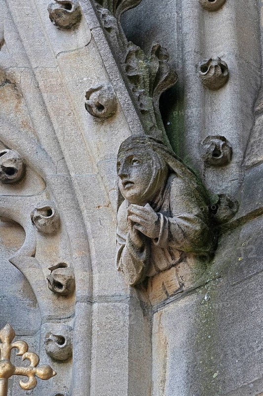 Detail, sculptures on the tower of the University Church of St Mary the Virgin, Oxford, England, Great Britain