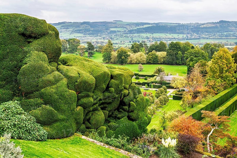 Autumn colors over Powis Castle and Garden, Welshpool, Powys, Wales, UK