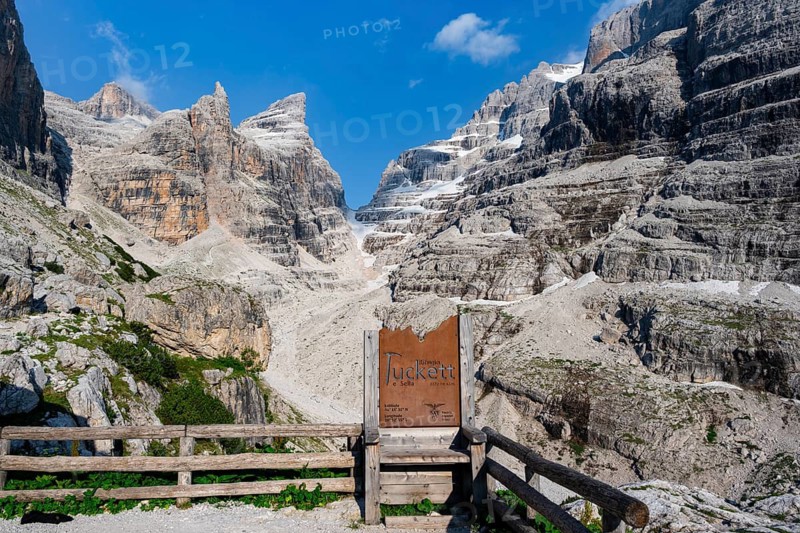 Alpine Club Hut Sign, Refugio Francis Fox Tuckett, Summit of the Brenta Mountains, Brenta-Adamello Natural Park, Trentino, Italy