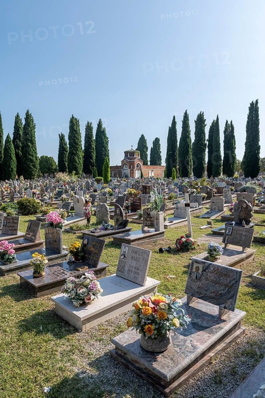 Graves in the central cemetery of Venice, cemetery island of San Michele, Venice, Italy