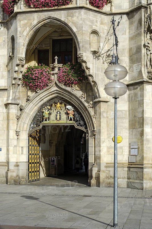 Main portal of the New Town Hall on Marienplatz in Munich, Bavaria, Germany