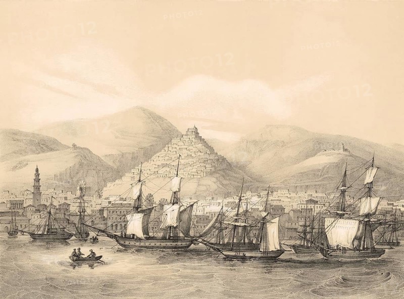 Cityscape of Syros, a Greek island in the Cyclades, Aegean Sea, 1845, by Prince Waldemar of Prussia