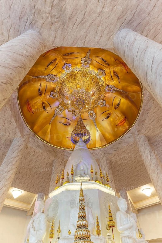 The very artistically designed central shrine (chedi in the interior), main pagoda, Buddhist temple complex Wat Phra That Sorn Kaew, Khao Kho mountains, Phetchabun province, Isan, Thailand