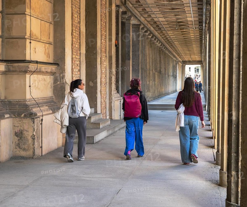Tourists and street art at museums on Museum Island, Berlin, Germany