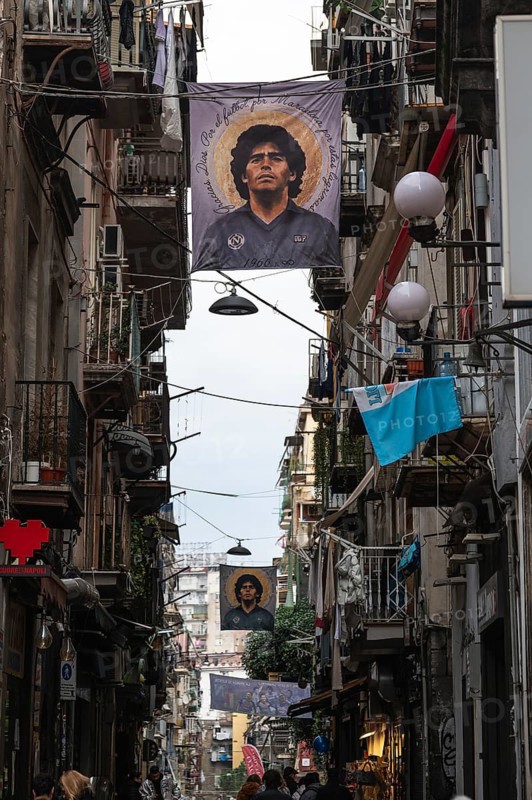 NAPLES, ITALY - JANUARY 14, 2024: Images of legendary FC Neapoli and Argentine national football player Diego Maradona