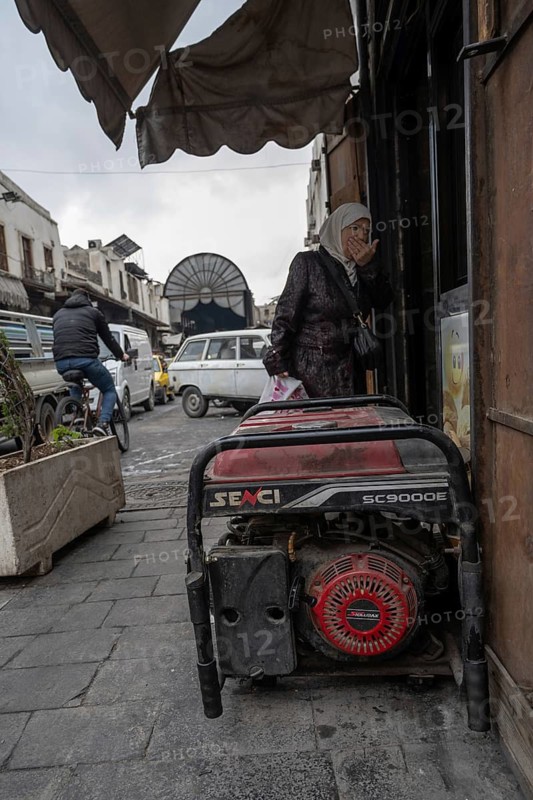 Damascus, Syria. December 10th 2025. An electric generator outside a shop in Damascus Old City, Syria. Electricity cuts and shortages have been a constant problem in Syria