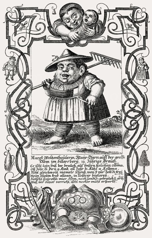 Cabinet of Dwarfs, Jacques Callot Resurrected, Antique Print, Augsburg, 1720