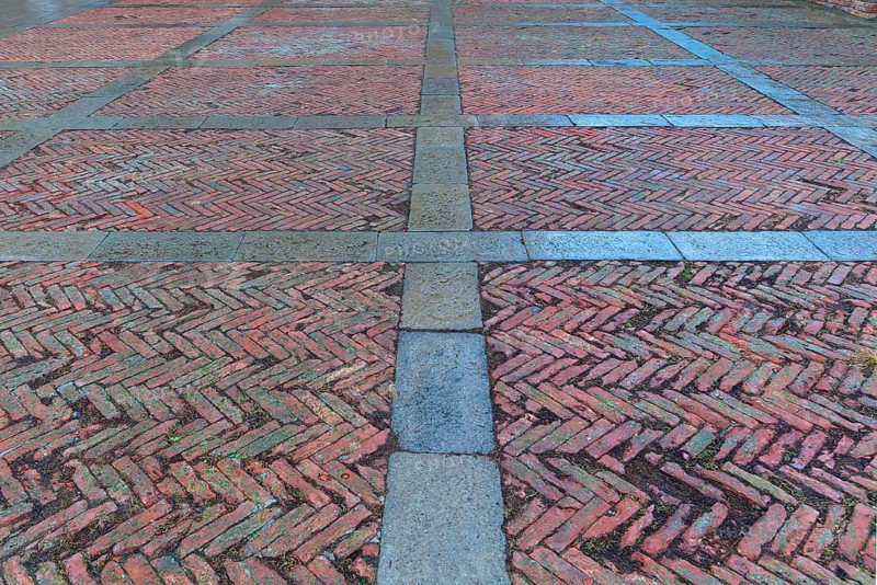 Paving on the square in front of the Madonna dell'Orto church, Venice, Veneto, Italy