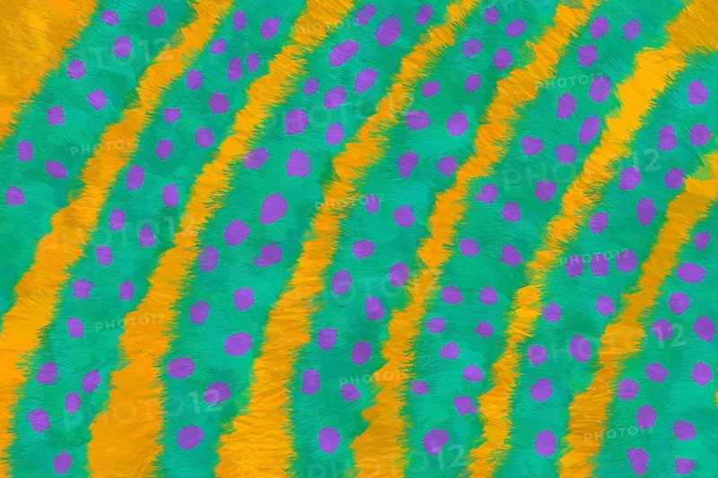 A vibrant abstract image featuring dynamic turquoise stripes interspersed with golden yellow and adorned with scattered purple dots, creating a lively and energetic atmosphere