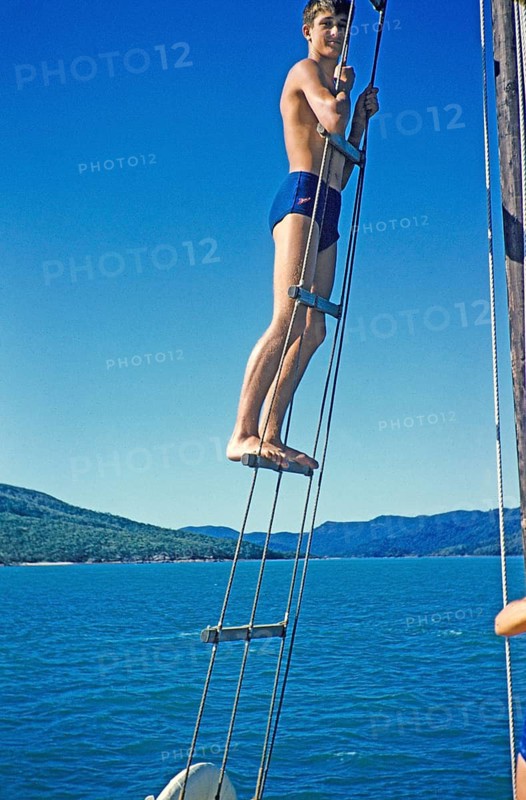 Melbourne Grammar School expedition to Queensland, Australia, 1956 Boy on sailing boat thought to be the Whitsunday Islands