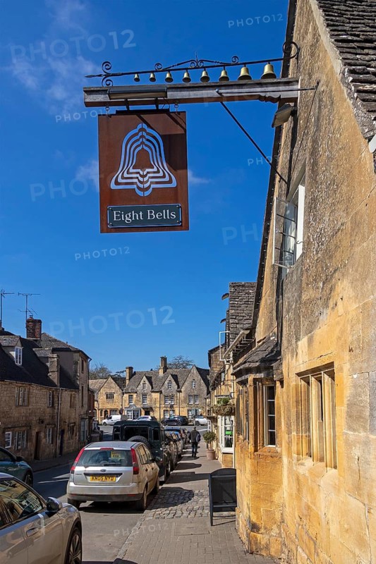 Pub Eight Bells, pub sign, Chipping Campden, The Cotswolds, England, Great Britain