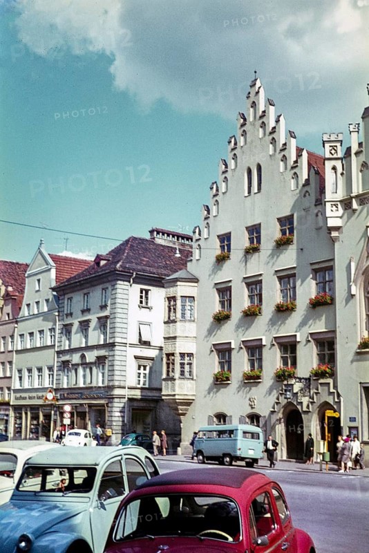 Historic buildings in the city of Landshut, Bavaria, Germany in 1970