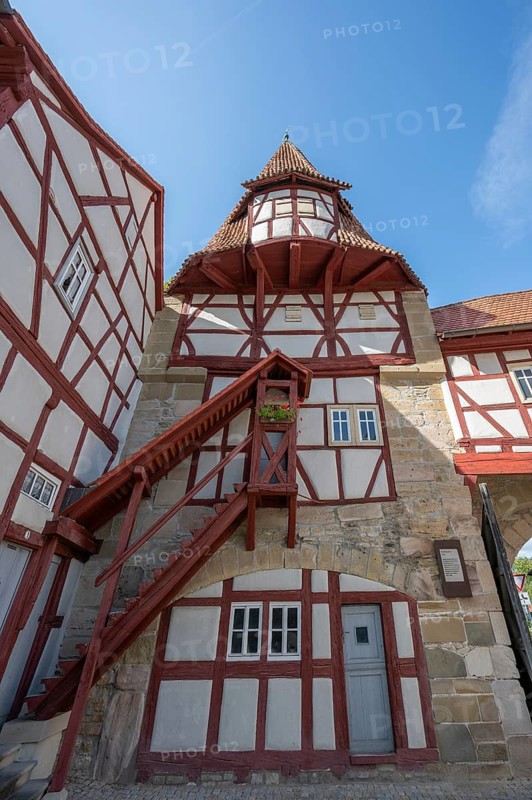 Rödelseer Tor, built in the 13th century, part of the town fortifications of Iphofen, Lower Franconia, Bavaria, Germany