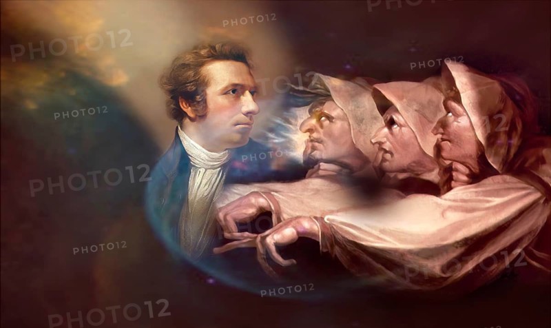 Henry Fuseli or Johann Heinrich Füssli, 1741 – 1825, Swiss painter, draughtsman and writer, digitally edited after Northcote, 1778, Prophecy from the witches, scene from The Tragedy of Macbeth by William Shakespeare