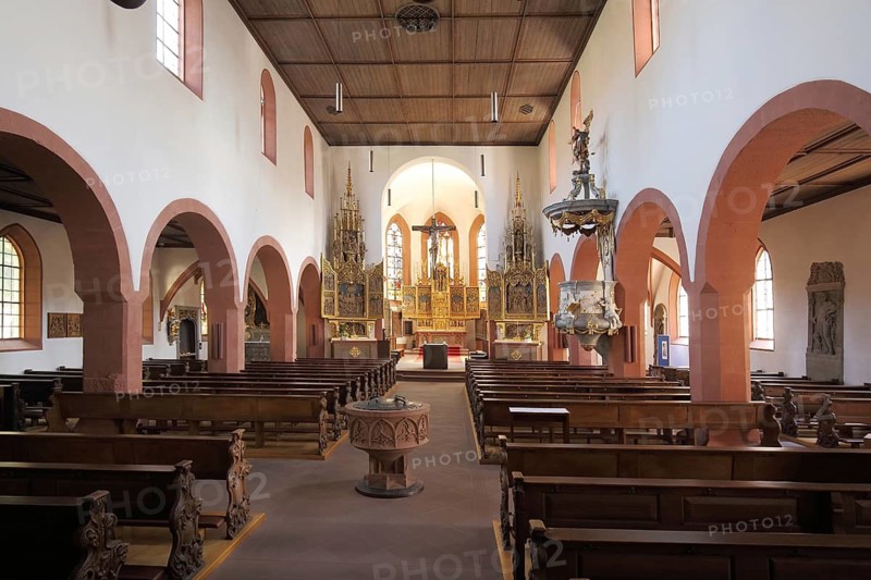 Interior view of Gothic St. Michael church, Lohr am Main, Lower Franconia, Franconia, Spessart, Bavaria, Germany