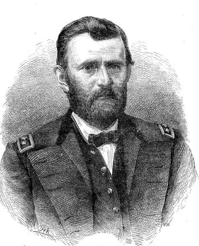 Ulysses S. Grant, 27 April 1822 - 23 July 1885, a US general and politician. He was commander-in-chief of the US Army in the War of Secession and the 18th President of the United States of America from 1869 to 1877, Historic, digitally restored reproduction of an original 19th century artwork, exact original date not known