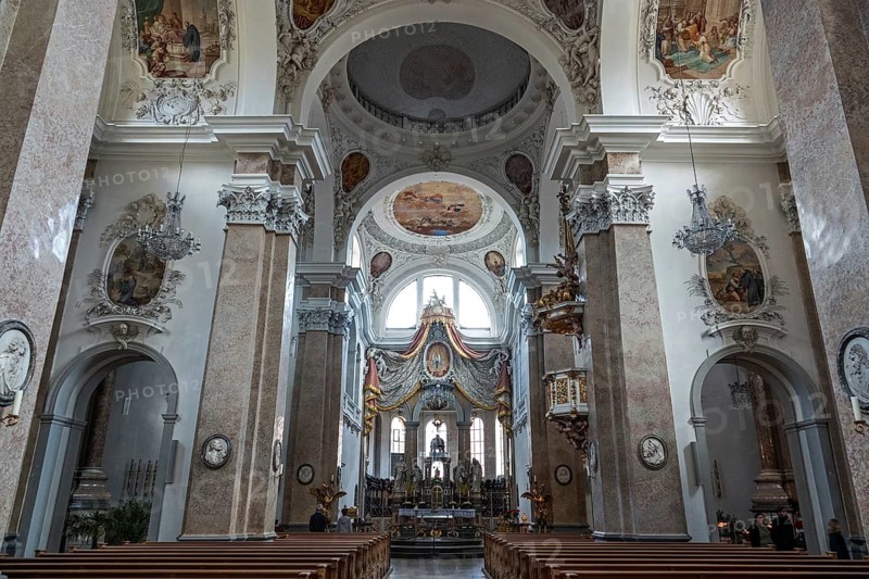 Church, Baroque Basilica of St. Mang, interior view, altar, Füssen, Ostallgäu, Bavaria Germany